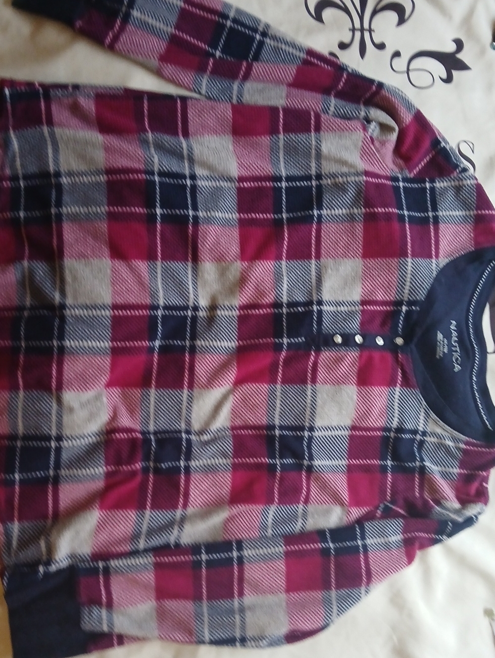 Nautica Men's Burgundy, Navy & Cream Flannel Plaid Long-Sleeve Shirt XL